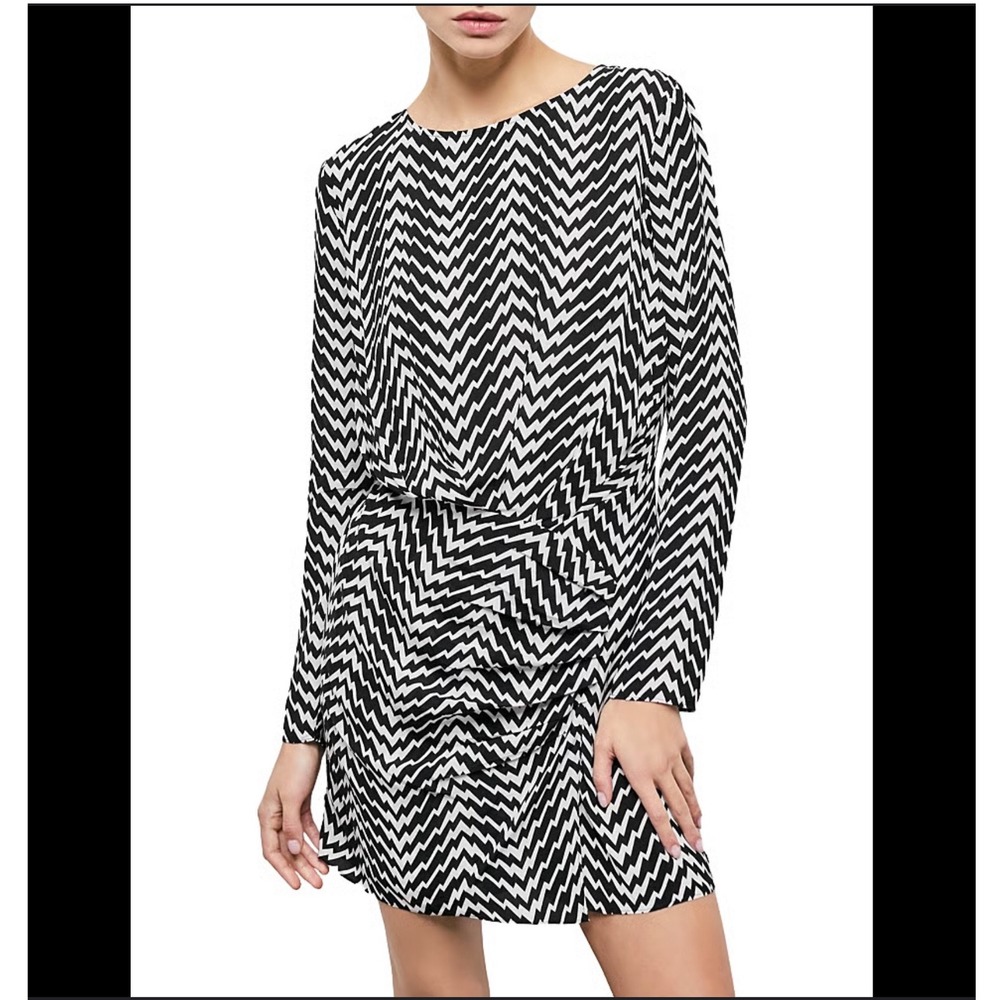 The Kooples Mini Dress Black and White Zig Zag Print Long Sleeve Size 3